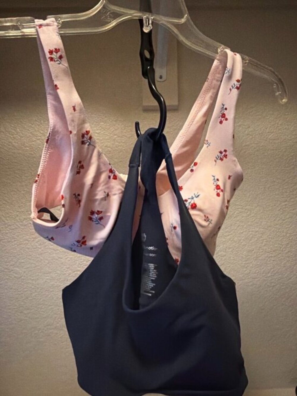 All In Motion Sports Bras Lot of 2 S Blue Stripe & Pink Floral Nylon/Spandex